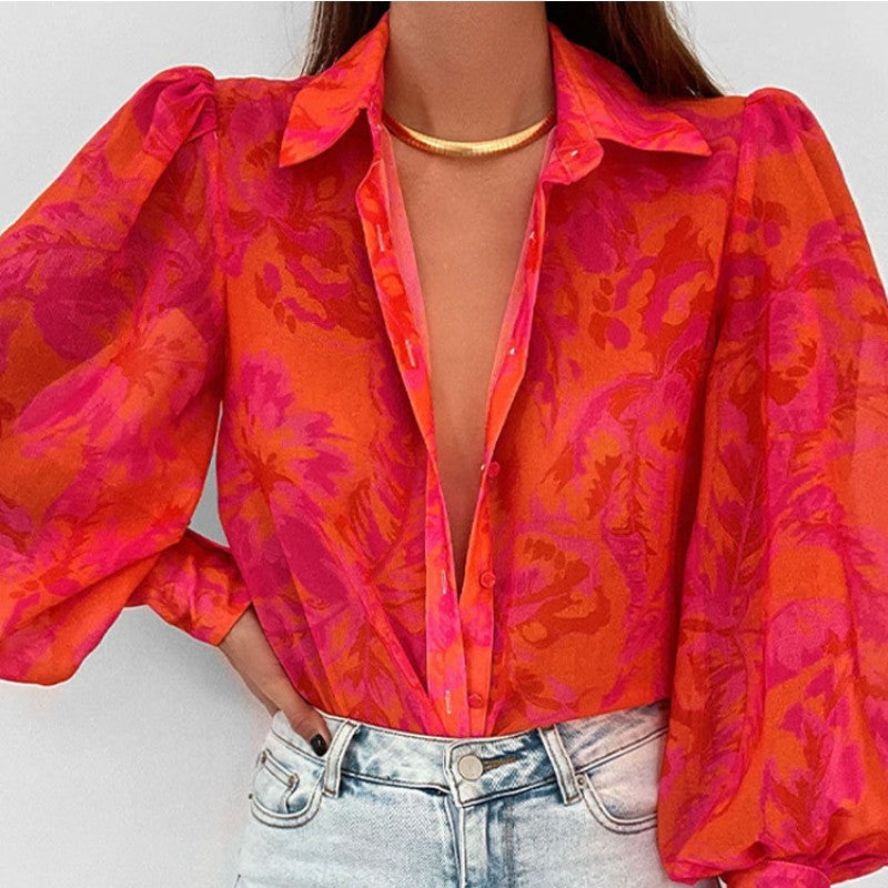 Florale Bluse in Pink & Orange