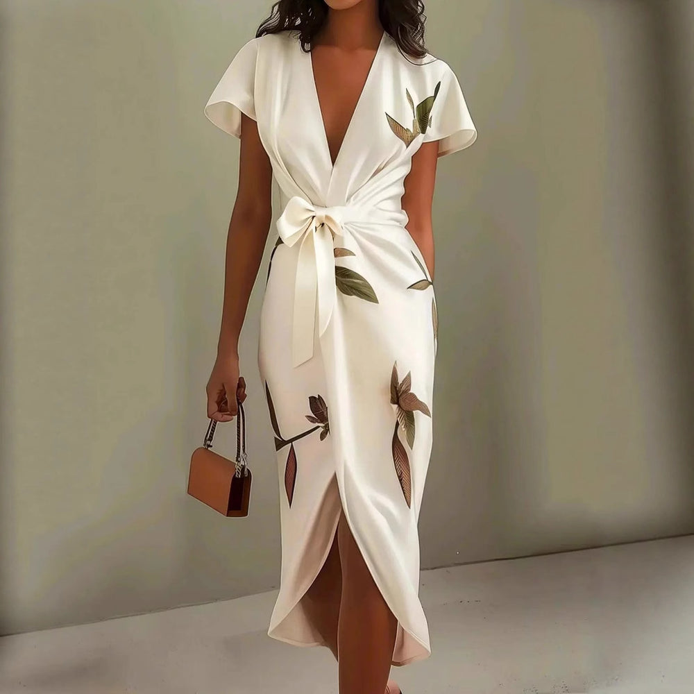 Elegantes Wickelkleid mit Blattprint