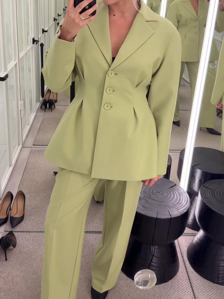 Fruchtgrün taillierte Anzugjacke und hoch taillierte Hose Set