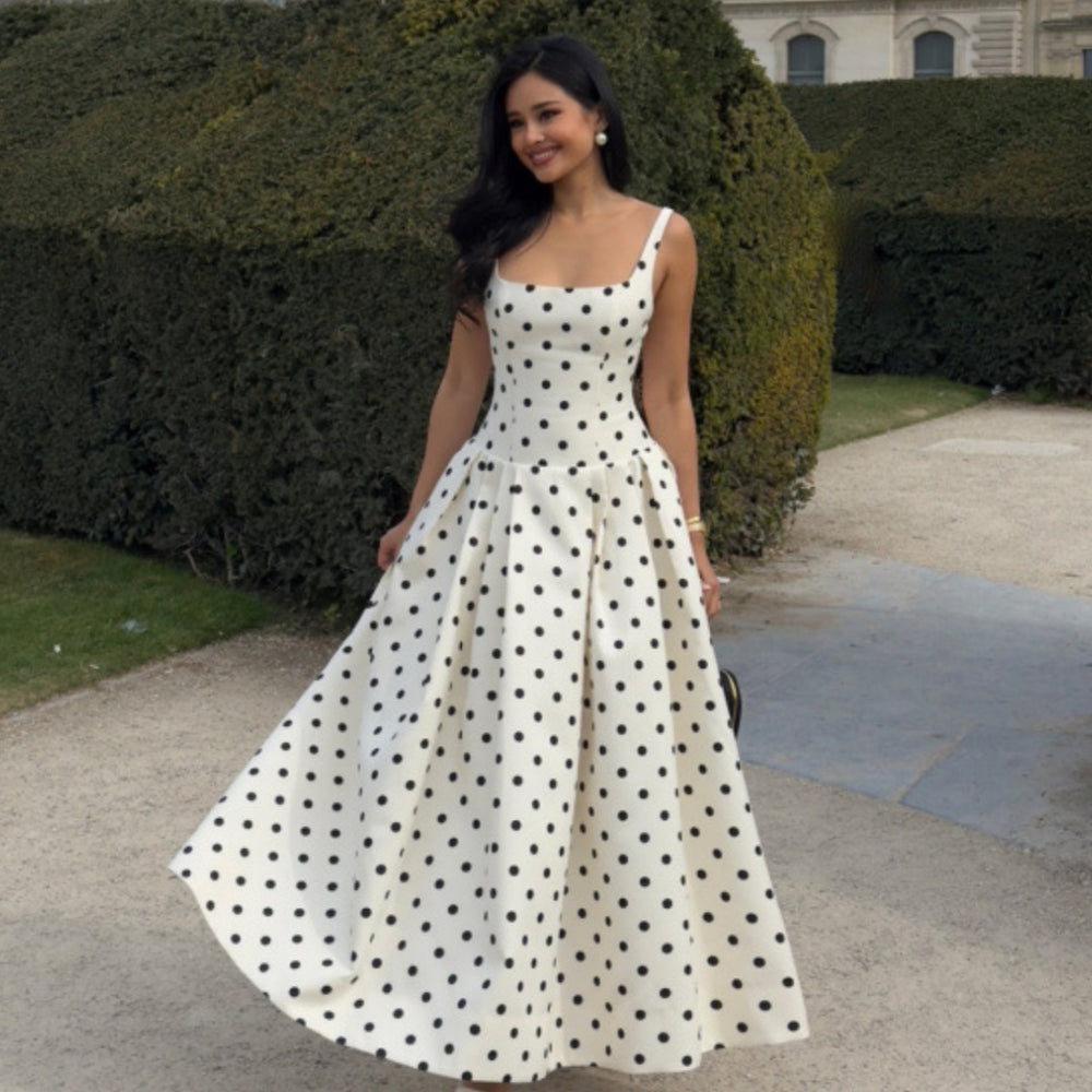Elegantes Maxi-Trägerkleid mit Polka Dots