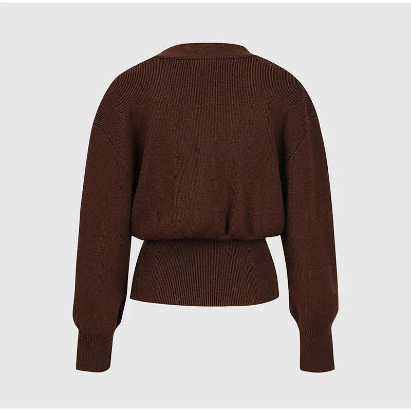 Neue V-Ausschnitt-Knopfstrickjacke gestrickter Pullover