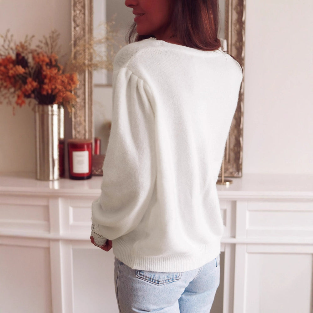 V-Ausschnitt gestrickte Strickjacke elegante lockere Oberteil für Frauen