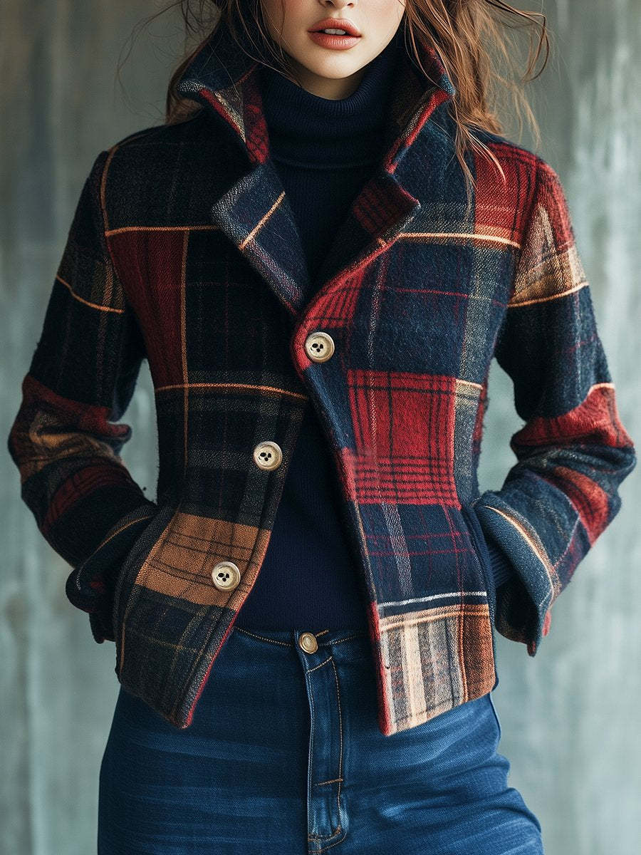 Patchwork-Karojacke mit Knopfleiste