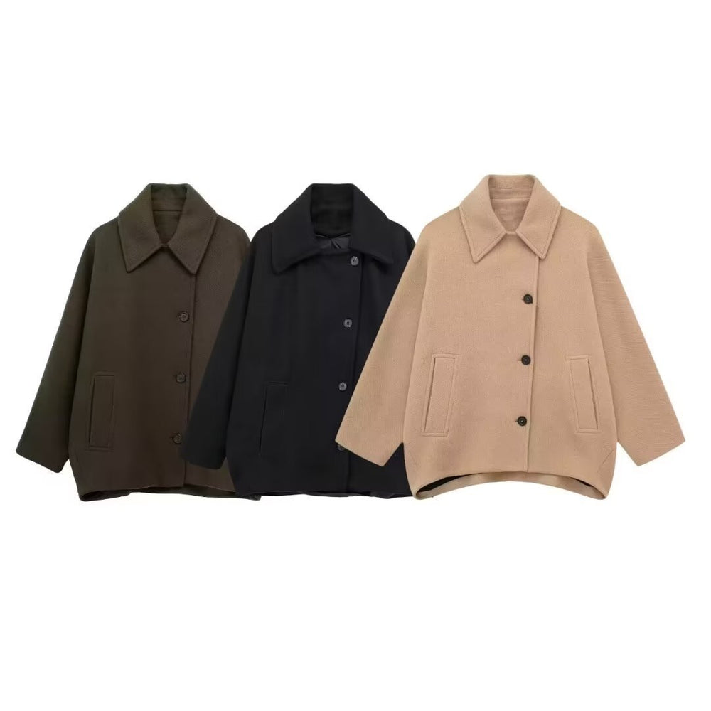 Oversized Woll-Mantel mit Knopfleiste