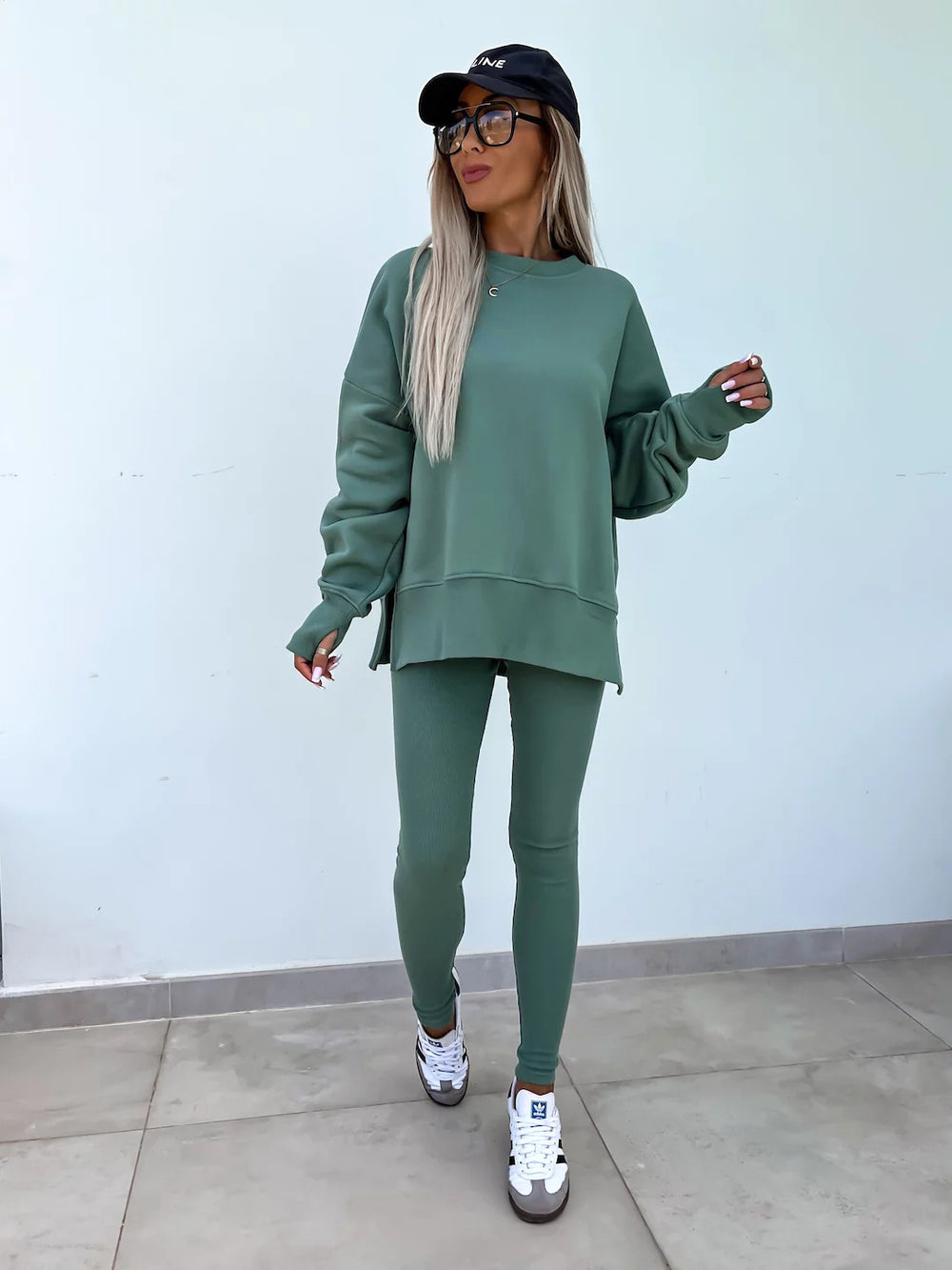 Pullover Anzug Casual Langarm Rundhalsausschnitt Schlitz Top Enge Hose