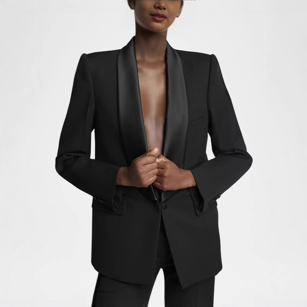 Eleganter Blazer Hosenanzug mit Satinrevers