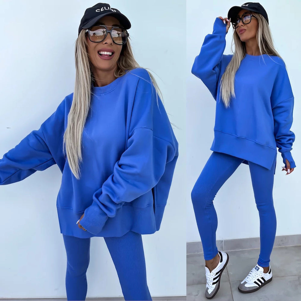 Pullover Anzug Casual Langarm Rundhalsausschnitt Schlitz Top Enge Hose