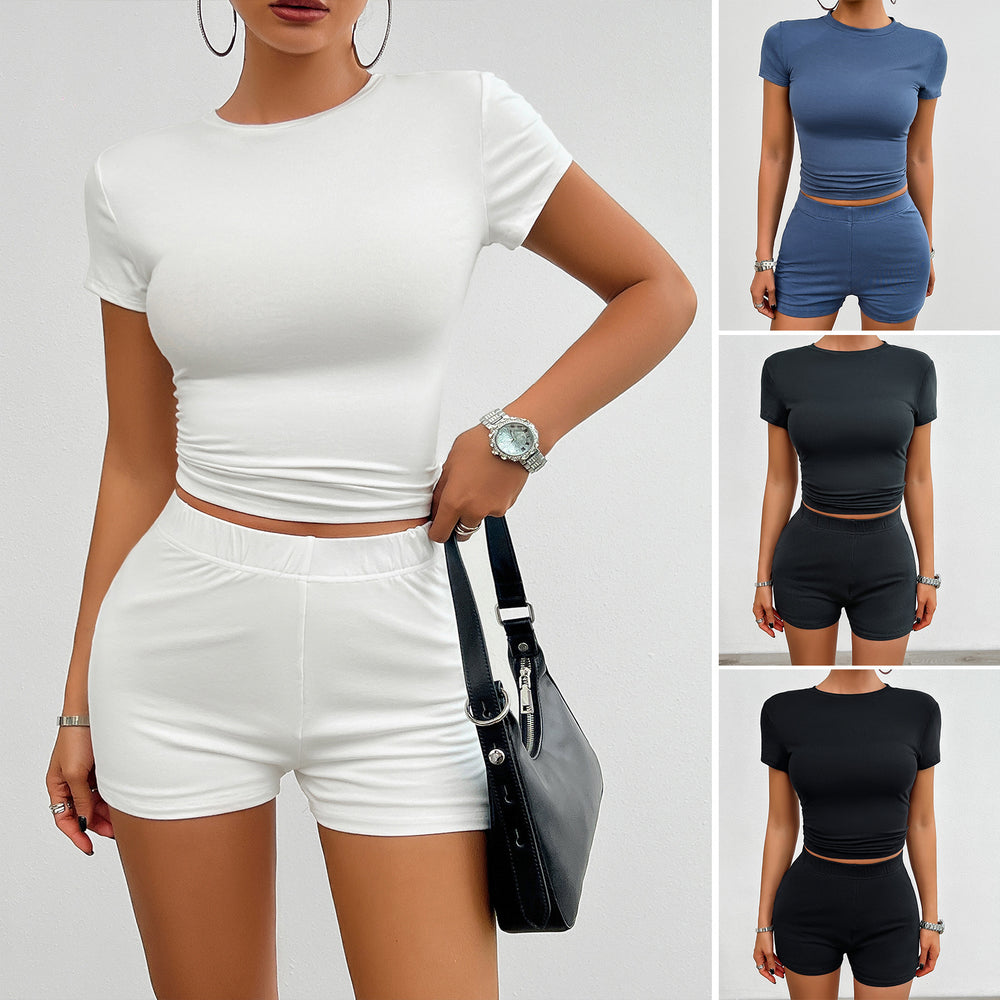 Sportanzug 2 Stück kurzärmeliges Rundhals-T-Shirt und elastische Shorts
