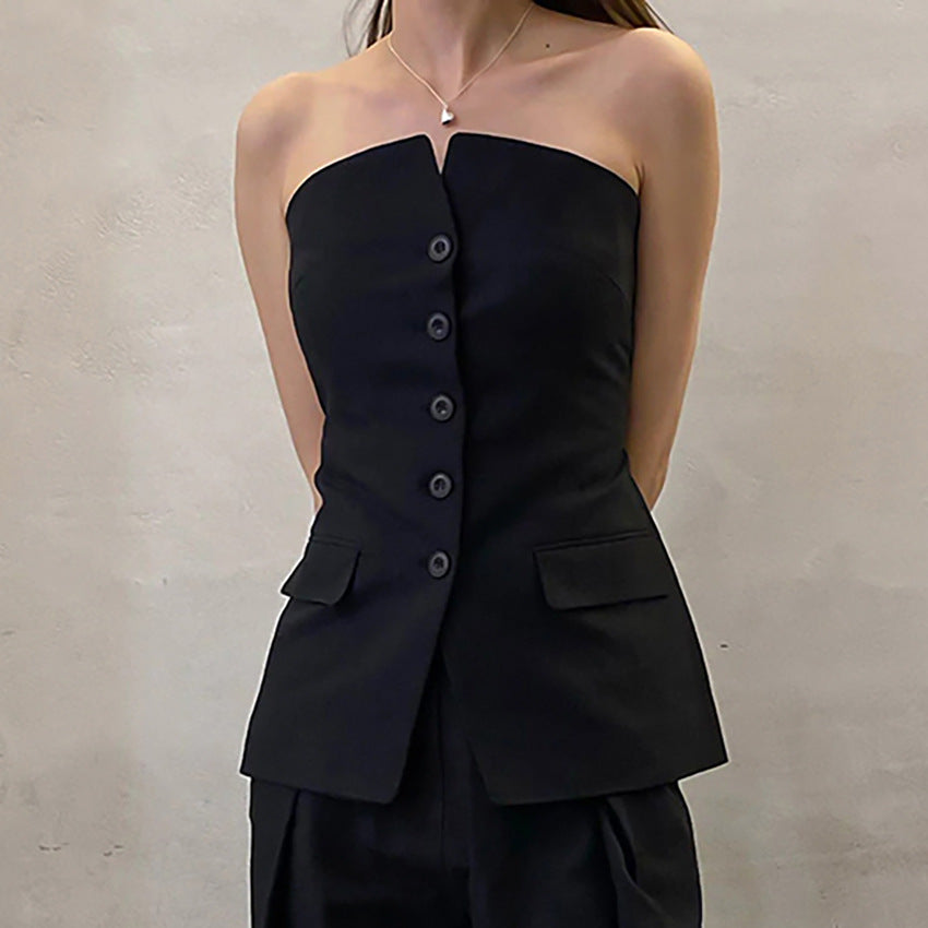 Schulterfreies Tailoring-Top mit Knopfleiste