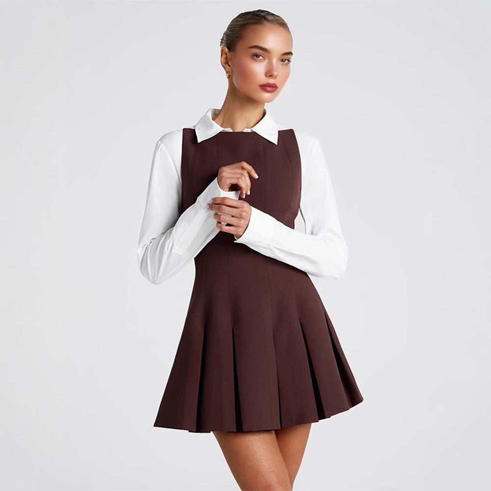 Elegantes Falten-Minikleid  Schokobraun