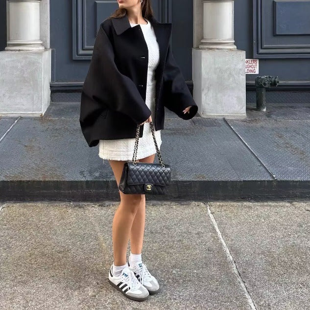 Oversized Woll-Mantel mit Knopfleiste