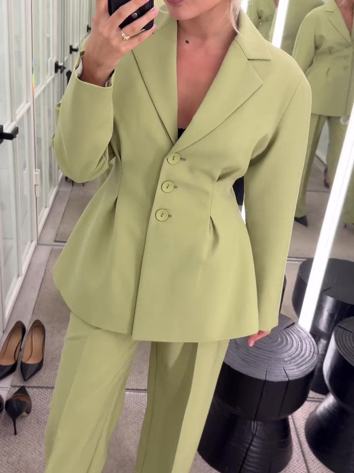 Fruchtgrün taillierte Anzugjacke und hoch taillierte Hose Set