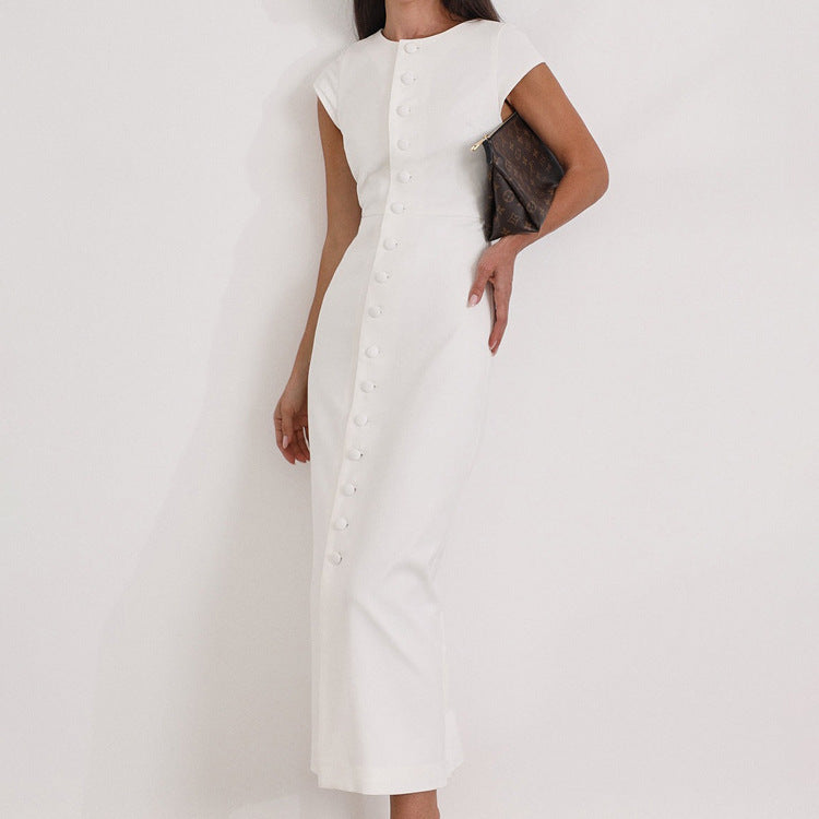 Weisses Midi-Kleid mit Knopfleiste