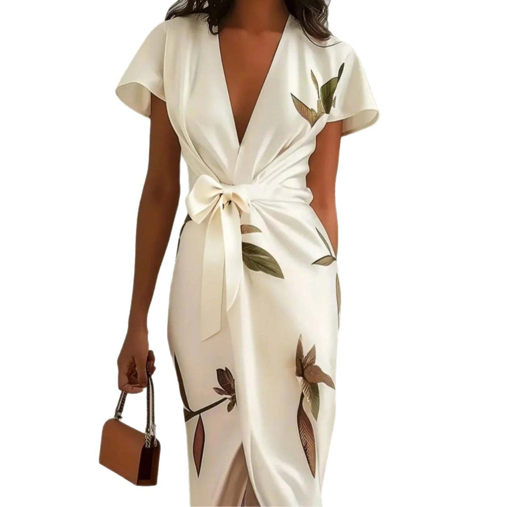 Elegantes Wickelkleid mit Blattprint